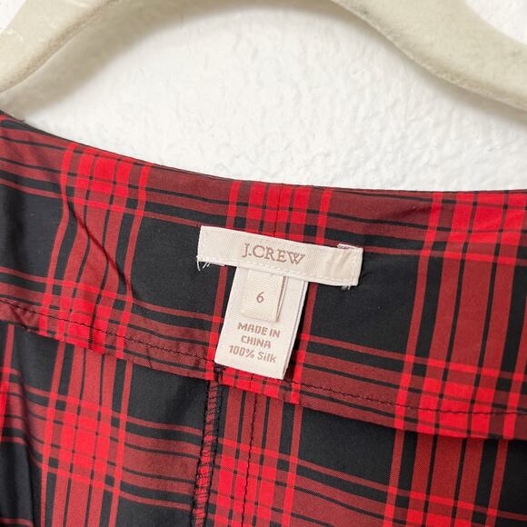 [J. Crew] Red Black Buffalo Plaid Eliza Jeweled Necklace Tartan Top Silk Size 6 - Picture 11 of 11